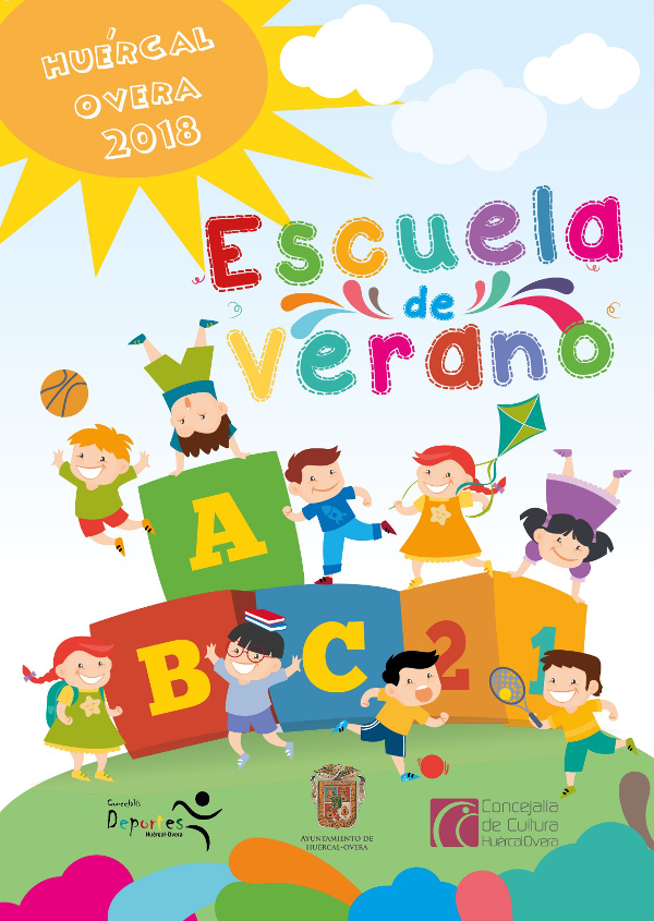 Cartel Escuela de Verano - Dibujo niños jugando